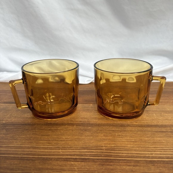 Arcoroc Other - Set of 2 Arcoroc France Amber Glass Coffee Mugs Square Handle Vintage Cups